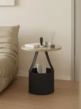 クリームカラーのソファ横ミニテーブル【イタリアンスタイル・サドルレザー・丸型・コンパクト】