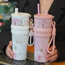 高容量の保温スリムカップ【女性向け・カラフルデザイン・陶器製・携帯用】