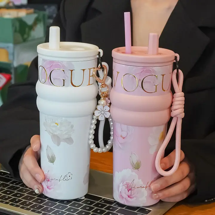 高容量の保温スリムカップ【女性向け・カラフルデザイン・陶器製・携帯用】
