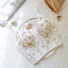 フレンチレトロデザインのレース刺繍ブラジャー【ソフトワイヤー・美体形成・ウエストシェイプ】（セットアップ対応）