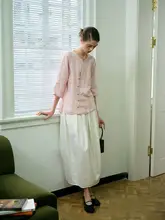 白色花苞スカート【ロング・リネンコットン・北欧風・ドレープ感】