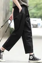 レディース ブラック カジュアルワークパンツ【夏用・薄手・九分丈・大きいサイズ対応】