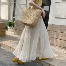 高腰のシフォンプリーツスカート【夏用・Aライン・大きな裾】