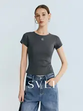 刺繍入りフィットTシャツ【高弾力・ウエストシェイプ・ベーシックデザイン】