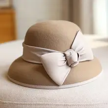 ウールフェルト製 ヴィンテージ風 バタフライリボン付き レディースフィッシャーハット【調節可能・秋冬用】