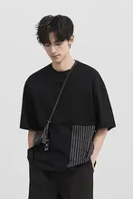 Tシャツ メンズ 半袖 ストライプ パッチワーク ゆったり カジュアル 夏 「BJZE」