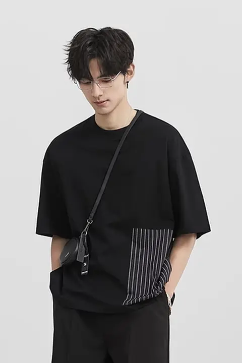 Tシャツ メンズ 半袖 ストライプ パッチワーク ゆったり カジュアル 夏 「BJZE」