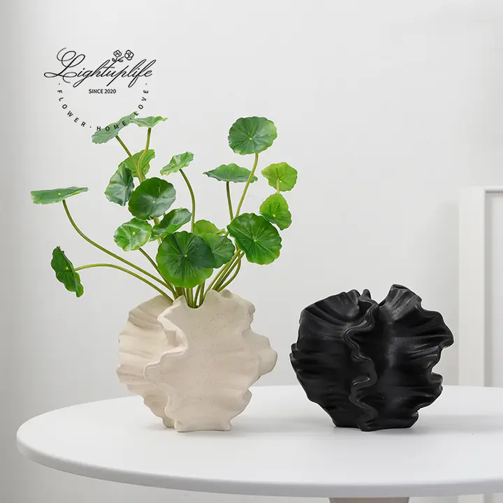 陶製水栽培グリーン植物インテリアオブジェ【黒・シンプル・デザイン】