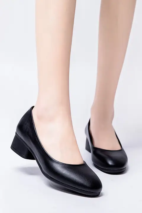 スクエアトゥ太ヒールパンプス【ブラック・ビジネス用・ソフトソール】