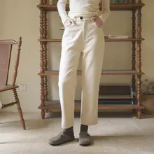 カジュアルパンツ アイボリー ストレートパンツ 起毛コットン カーキ スリム ヴィンテージ
