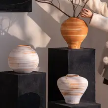 レトロ陶器花瓶 【インテリア装飾・和風・粗陶器・リビングに最適】