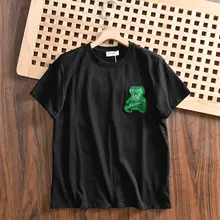 デザイナーライン ベア刺繍 メンズオシャレコットンラウンドネック半袖Tシャツ【夏用・フィット】