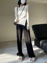 秋冬用 厚手ニットワイドパンツ【ハイウエスト・スリム効果・ストレートシルエット】