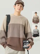 WOODSOON メンズカジュアルセーター【秋冬用・クルーネック・ゆったり・カラーブロック長袖】