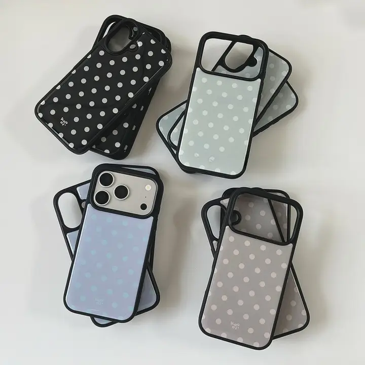 向日葵デザインのポルカドットスマホケース【適用：Apple・iPhone用・耐衝撃・シンプルデザイン】