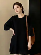 夏用の透け感のあるニットTシャツ【大きいサイズ・ゆったり・通気性・中長丈・スリム効果】（セットアップ対応）