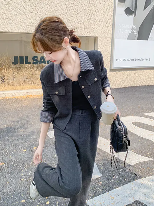 春秋用 高級感ある女性用コーディネート【軽熟な雰囲気・通勤・・ワイドパンツ】（セットアップ対応）