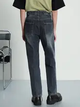 セメントグレーとブラックのストレートジーンズ メンズ カジュアル クラシックシンプル トレンド