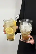 大容量レトロスタイル 広口果茶カップ【アイスコーヒー・透明ガラス・飲料用】
