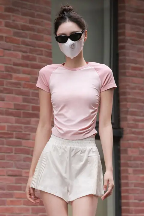 シームレスな一体型ヨガトップス【女性用・スポーツ・運動・夏用・短袖・切替デザイン】