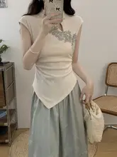 大きいサイズの新中式国風ドレス【フレアスカート・旗袍風トップス・夏用】（セットアップ対応）
