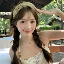 バカンススタイルのクロス編み広幅ヘアバンド【通気性とリゾート感】