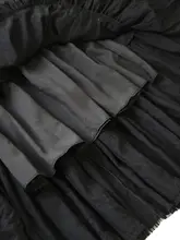 黒のエレガントロングスカート【フリル付き・ケーキのようなデザイン・Aライン・ハイウエスト・シルエットを美しく見せる】
