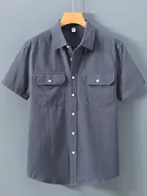 メンズ夏用工装シャツ【半袖・ゆったりフィット・薄手・純綿・2ポケット】