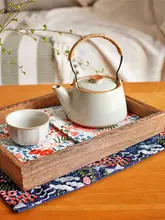 刺繍入りコットンリネン製正方形コースター【熱防止・植木鉢や花瓶用・テーブルデコレーション】