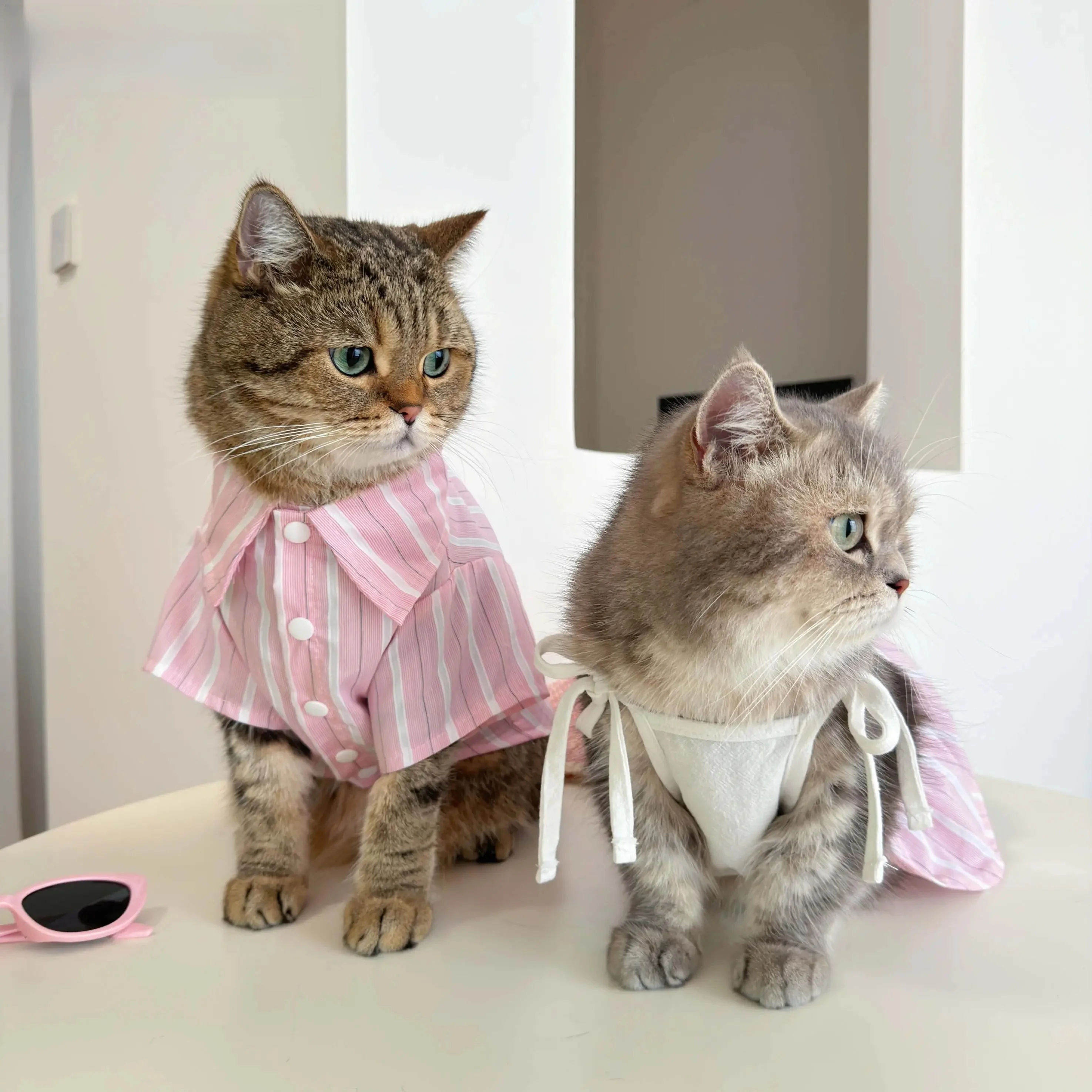 ペット サロペット ワンピース 猫犬用 ピンクストライプ 綿生地の可愛らしさと実用性