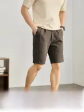 ハーフパンツ メンズ ダブルタック ハーフゴムウエスト ストレート 防シワ加工 冷感 カジュアル 通勤 オフィスカジュアル「LUUD」
