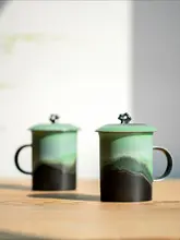 景徳鎮製 陶器 マグカップ【山水柄・カップル用・創意デザイン・贈り物に最適】