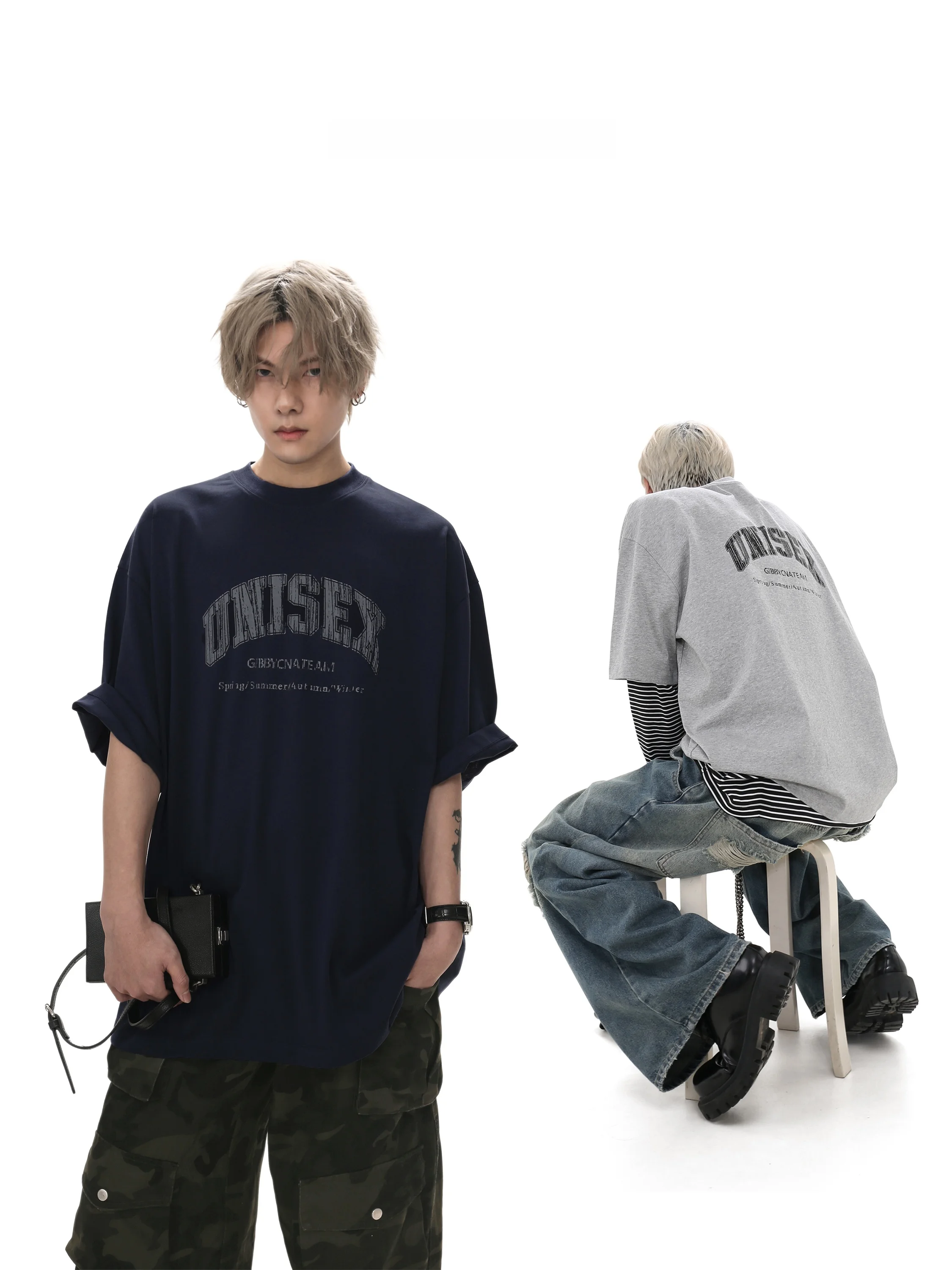 クラックプリント半袖Tシャツ：ストリート系メンズブランドのカジュアルスタイルを実現