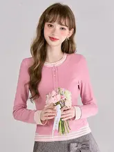 トップス レディース フェイクレイヤード 長袖Tシャツ 厚手 インナー ピンク フェミニン 秋冬