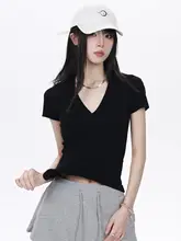 黒のビッグスリーブ短袖Tシャツ【Vネック・スリムフィット・夏用】