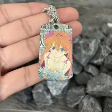 アスカデザインのチタン合金ネックレス【犬タグ型・氷晶模様・アニメスタイル・手作り・陽極処理】