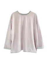 オリジナルデザインの感あるラウンドネック秋用カジュアルTシャツ【コットン・バイカラー・ゆったりフィット】