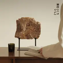 栗石の侘寂風天然鉱石木化石飾り【中式美学・書斎・リビング・テレビ台用】