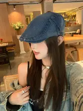 レトロデニムキャップ【洗い加工・秋用・フラットブリム・女性用】