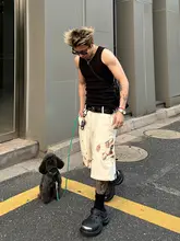 火焰レースデザインのアメリカンショートパンツ【ユニセックス・ルーズフィット・カジュアル】