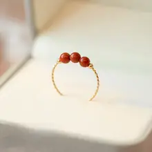 天然南紅瑪瑙の14Kゴールドメッキ重ね付けリング【個性的・復古風】