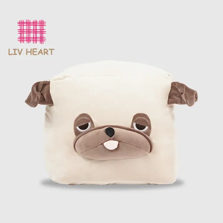 ぬいぐるみ クッション ハンドウォーマー パグ もこもこ ふわふわ ソファー用 癒やし 「LIVHEART」