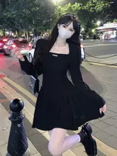 大きいサイズ フレンチスタイル ブラックスクエアネックワンピース【ウエストシェイプ・気品あるデザイン】