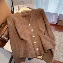 短丈エレガントニットカーディガン【秋冬用・フィッシュテールデザイン・ウエストマーク】