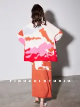 極上の柔らかさのアルパカウールプリントノースリーブワンピース【ロマンティックな桜の雰囲気・背中あきデザイン】（セットアップ対応）