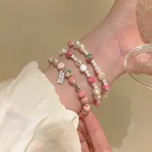 天然淡水珍珠ピンクビーズブレスレット【女性用・軽やか・多様に重ね付け可能】