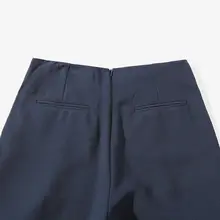 高腰八分丈パンツ【深い青・ロールアップ・夏用・フィット】（セットアップ対応）