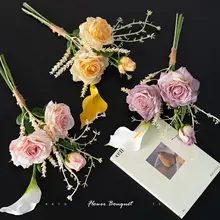 ボヘミアン風のドライフラワー調バラの造花ブーケ【インテリア装飾用・リビング用】