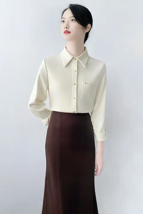 長袖マイルドシャツ【フィット・女性用・通勤・重ね着対応】（セットアップ対応）