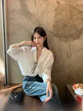 レーストリムVネックシャツ【秋用・ゆったりシルエット・女性用】